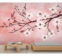 Cherry Blossom Wallpaper, Floral Large Mural, Japanese Mural Wallpaper for Bedroom, Spring Flower Wall Mural - 200x200cm (Not Peel n' Stick)