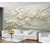 Cherry Blossom Wallpaper for Living Room - Peel and Stick Wallpaper, White Embossed Floral Bedroom Wall Paper, Large Wall Mural & Nordic Florals Home Decor, Self Adhesive