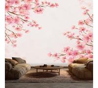 Cherry Blossom Wallpaper, Japanese Pink Floral Wallpaper for Living Room, Bedroom, Non-Woven Decor Wall Paper, Photo Mural Dining Room, Hallway, Lounge, 300 x 210 cm kqs86