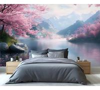 Cherry Blossom Wallpaper Mural Lake Mountain Wallpaper for Living Room | Oriental Scenery Wall Murals for Bedroom Decor Mural Kids Room Large Poster 350 x 256 cm
