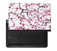Cherry Blossom Watercolor Passport Cover Family Printed Leather Passport Holder Minimalist Front Pocket Slim Travel Wallet Cover Case Lightweight Credit Card Holder for Women Men