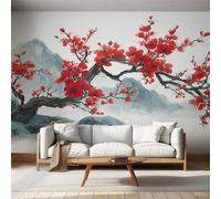 Cherry Blossom Watercolor Wallpaper, Japanese Japan Oriental Asian Wall Mural, Wallpaper for Bedroom Living Room, Home Decor, Photo Wall Paper, 400 x 280 cm &MD206