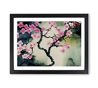 Cherry Blossom Watercolour Flowers Vol.5 Framed Print | A4 Black Framed Wall Art | Ready to Hang | Modern Floral Picture | Living Room Bedroom Lounge Office