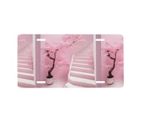 Cherry blossom white staircase License Plate.Aluminium, Waterproof Printed Car Sign, 1mm Thick