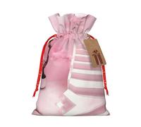 Cherry blossom white staircase Linen drawstring gift bag, Christmas, birthday, party gift packaging, easy to wash