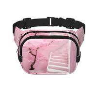 Cherry blossom white staircase Printed Fashion Crossbody Bag, Hiking Waist Bag, Square Double Layer Travel and Fitness Shoulder Bag