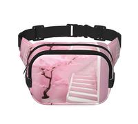 Cherry blossom white staircase Printed fashionable waist bag, unisex messenger bag, fashionable travel waist bag