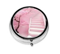 Cherry Blossom White Staircase Round Mini Pill Box, 3 Compartment Pill Box, Portable Pill Box, can be Put into Wallet, Pocket, Light and Convenient