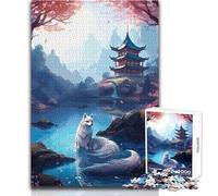 Cherry Blossom Wolf Animal 1000 Piece Puzzle For Adults Play And Learn Smart Activity Unique Heartfelt Celebration Gift Size 38x26cm