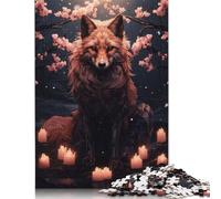 Cherry Blossom Wolf Animal Puzzles for Adults 1000 Piece Wooden Puzzle Adult Jigsaw Puzzle Puzzles for Adults Teens 1000pcs (75x50cm)