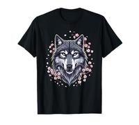 Cherry Blossom Wolf Head Aesthetic Wild Nature Spirit T-Shirt