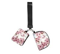 Cherry Blossom Wristlet Keychain Wallet Pouch with Strap Double Zipper Small Coin Purse Portable Wrist Bag for Travel Gym Daily Use