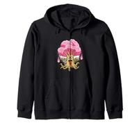 Cherry Blossom Yokai Tree with One Eye and Pink Ghost Flames Zip Hoodie
