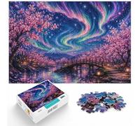 Cherry Blossoms and Aurora Borealis Painting Jigsaw Puzzle, 1000 Piece