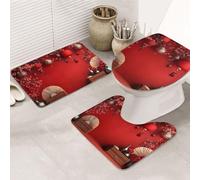 Cherry Blossoms And Lanterns Bathroom Rugs Sets 3 Piece, Soft Absorbent Memory Foam Bath Mats And U Shaped Contour Toilet Rug, Home Decoration, Quick Dry