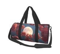 Cherry Blossoms and Moon Print Round Duffel Bag, Canvas Overnight Travel Tote Bag, Waterproof and Tear-Resistant.Foldable Weekend Travel Bag