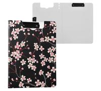 Cherry Blossoms Black Clipboard a4 Clip Board Foldover Document Folder Files for Paperwork with Clips Lightweight Plastic