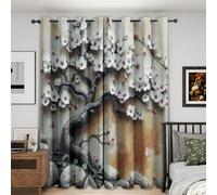 Cherry Blossoms Blackout Curtains Bedroom 66x90, Vintage Floral Japanese Curtains for Home Decor, Living Room, Thermal Eyelet Patterned Window Drapes, 90 Inch Drop 2 Panels JF145