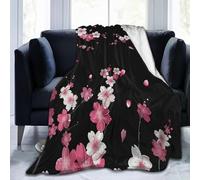 Cherry Blossoms Blanket 70 x 100 cm Black Flannel Fluffy Fleece Blankets for Kids, Soft Lightweight Warm Throw Blanket for Bed Sofa and Couch A-2922