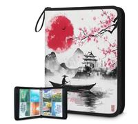 Cherry Blossoms Boat Trading Card Binder 4 Pocket with Zipper, 3 Ring Card Holder Album with 50 Sleeves Card Storage Organizer Compatible with Standard Trading Cards