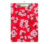 Cherry Blossoms Branches Red Clipboard Acrylic Cute Clipboards Hanging Clipboards A4 Standard Size with Low Profile Metal Clip for Teachers, Students, Nurses