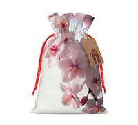 Cherry Blossoms Burlap Drawstring Gift Bag With Tag, Reusable Linen Pouch For Christmas, Birthday, Party, Small Gift Packaging S