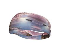 Cherry Blossoms by The Lake Basketball Fitness Elastic Headband, Unisex Sports Headband, Sports Running Cycling Yoga Sweat-Absorbent Band,