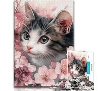 Cherry Blossoms Cat Adult Jigsaws 1000 Pieces Difficult,Decompressing Intellectual Educational Toy Suitable for Desktop Decoration (38x26cm)