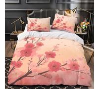 Cherry Blossoms Comforter Cover 3D Print Super Soft 3-Piece Bed Set Hidden Zipper spring Floral Art_2 Duvet Cover Hotel Quality Durable for Adults Women Kids Girls Boys Teens Single（140x200cm）