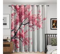 Cherry Blossoms Curtains Blackout, 66x72 Inch 2 Panels - Japanese Pink Floral Pattern Black Out Curtains, Home Decor, 72 Drop Eyelet Window Drapes for Bedroom, Living Room A&BR169