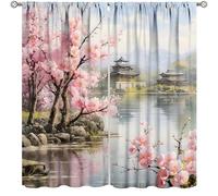 Cherry Blossoms Curtains,Japanese Traditional Watercolour Asian Oriental Nature Landscape Decor Drape for Bedroom Living Room Kitchen Window Treatment 2 Panels Set Total Size 42" W X 45" L
