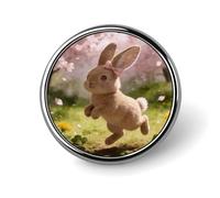 Cherry Blossoms Dance with The Spring Rabbit Button Pin Round Metal Lapel Pins Badges Classic Cute Brooche Pin Personalized Pinback Button Badges Novelty Funny Enamel Pins for Backpacks Jackets Bags