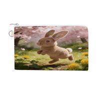 Cherry Blossoms Dance with The Spring Rabbit Coin Purse Fashion Mini Change Wallet With Zipper Cute Canvas Coin Bag Small Makeup Bag Portable Change Pouch Change Holder Coin Pouch Change Bags