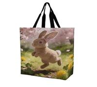 Cherry Blossoms Dance with The Spring Rabbit Reusable Grocery Bags Multipurpose Large Shopping Bags Heavy Duty Foldable Tote Bag with Handles Shoulder Bag for Work Beach Travel And Shopping Grocery