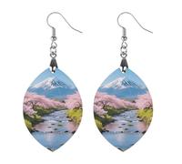 Cherry Blossoms Dangle Earrings for Women Trendy Lightweight Wood Geometric Earring Wooden Bohemian Print Eardrop Vintage Jewelry Gift Mother Valentine's Day, Love, Wood, No Gemstone