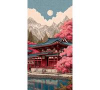 Cherry Blossoms Diamond Art Kits Adults Architecture Diamond Painting Cross Stitch Kits for Adults 80x40 in, Crystal Art Canvas for Painting, Rhinestones Embroidery Wall Pictures Crafts DZSH2880