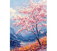 Cherry Blossoms Diamond Art Landscape Diamond Painting Kits for Adults Beginner 5D DIY Full Square Drill Cross Stitch Kits for Adults Arts and Crafts for Bedroom Decor, Room Decor 80*110CM -bby2507ED