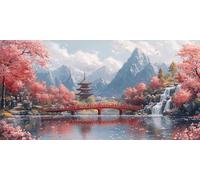 Cherry Blossoms Diamond Art Mountain Diamond Painting Kits for Adults Beginner 5D DIY Full Round Drill Cross Stitch Kits for Adults Arts and Crafts for Home Decor, Gifts 50 * 100CM -bby26031W