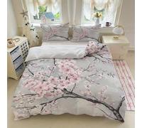 Cherry Blossoms Emperor Size Duvet Cover Sets Chinese Style Bedding Set 3D Print Soft Microfiber Quilt Covers 290x235 cm with Zipper Closure and 2 Pillowcases 50x75 cm for Adults L.4983