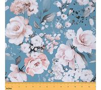 Cherry Blossoms Fabric by The Yard Pink Flowers Rustic Plants Japanese Style DIY Craft Hobby Fabric by The Yard Retro Leaves Botanical Blue Decorative Fabric for Upholstery and Home Accents,1 Yard