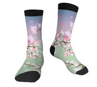 Cherry Blossoms Funny Socks Novelty Casual Crew Socks Contrast Color Design for Women Men