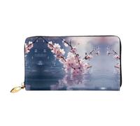 Cherry Blossoms In The Water Pattern, Women'S Wallet, Long Clutch Wallet, Credit Card Holder Wallet, Travel Coin Purse, Black, One Size
