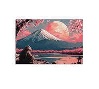 Cherry Blossoms Japanese Samurai Landscape Pink Poster Canvas Wall Art Posters & Prints Pictures Wall Decor Aesthetic for Living Room Bedroom Decor for Mens Women Framed Unframed 16x24inch(40x60cm)