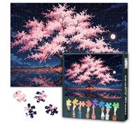 Cherry Blossoms Jigsaw Puzzles 1000 Pieces Impossible Challenging Adult Beautiful Night Scenery Jigsaw Puzzle Art for Home Decor Cherry Blossoms Tree Puzzles as Birthday Gifts 27.5"X19.7"