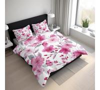 Cherry Blossoms King Size Duvet Cover Sets, Pink Flowers Japanese Bedding Set 3 Piece Soft Microfiber Quilt Cover Reversible Duvet Cover Sets with 2 Pillows Zipper Closure K&12
