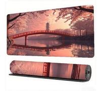 Cherry Blossoms Mouse Pad 700 x 400 x 3 mm XXL Desk Mat Red Bridge Mouse Mat, Extended Japanese Mousepad, Large Desk Pad with Non-Slip Base Office Accessories for Home Gaming Work Laptop, Model166
