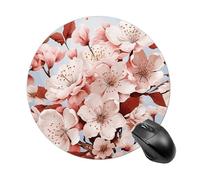 Cherry Blossoms Mouse Pad Round Laptop Mouse Mat Cute Computer Mousepad Keyboard Pad Non-Slip Desk Pads for Gaming Office Work Home