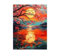 Cherry Blossoms Paint by Numbers for Adults Moon Painting by Numbers for Adults, Art Supplies with Color Canvas for Painting 12 x 16 Inch 36 Colors of Acrylic Paint and Brush, Room Decor 2YH-11108