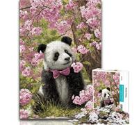 Cherry Blossoms Panda Jigsaw Puzzles for Adults 1000,Staycation Kill Time Every Piece Is Unique - Challenging Family Fun Game (38x26cm)