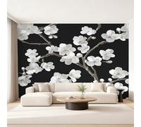Cherry Blossoms Photo Wallpaper, Botanical White Floral Wallpaper Mural, 300x210cm Wall Paper for Bedroom Living Room, Non-Woven Wall Mural Room Decor EL&D74